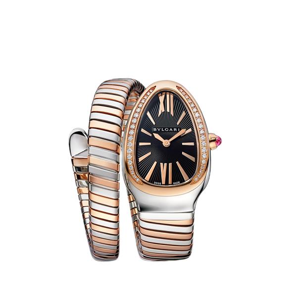 Bvlgari Serpenti Tubogas 103823 Steel/Rose Gold Black Diamonds Bezel - Like New 2024
