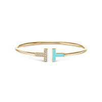 Tiffany T Wire Bracelet in Yellow Gold with Turquoise and Diamonds - Like New 2025